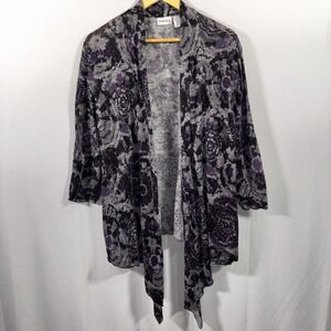 VTG Chicos Dark Floral Cardigan Womens XL 3 Lightweight Office Business Casual